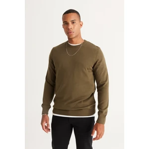 ALTINYILDIZ CLASSICS Erkek Haki Standart Fit Normal Kesim Bisiklet Yaka Pamuklu Triko Kazak