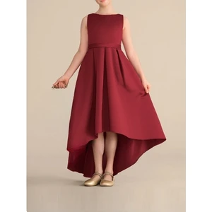 NSM Life Kız Çocuk Bordo Renk Asimetrik Etek Detaylı Sade Şık Saten Balo Doğum Günü Balo Mezuniyet Elbise