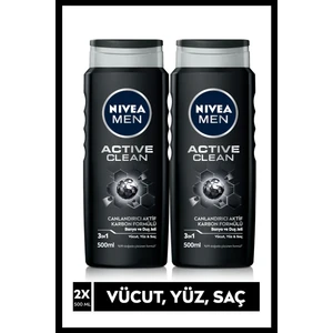 Men Active Clean Erkek Duş Jeli 500 ml x 2 Adet, Saç, Yüz ve Vücut İçin