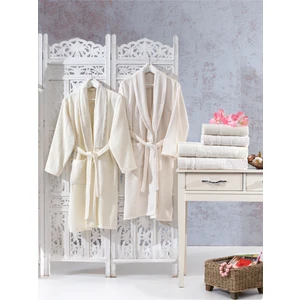 Elvira Home  Pamuk Dantelli Güpürlü 6 Parça Aile Bornoz Seti,bornoz Takımı,çeyiz Seti