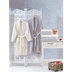 Elvira Home  Pamuk Dantelli Güpürlü 6 Parça Aile Bornoz Seti,bornoz Takımı,çeyiz Seti