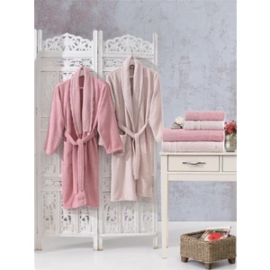 Elvira Home  Pamuk Dantelli Güpürlü 6 Parça Aile Bornoz Seti,bornoz Takımı,çeyiz Seti