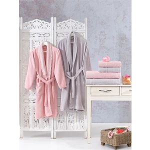 Elvira Home  Pamuk Dantelli Güpürlü 6 Parça Aile Bornoz Seti,bornoz Takımı,çeyiz Seti