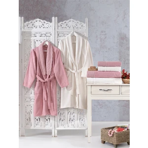 Elvira Home  Pamuk Dantelli Güpürlü 6 Parça Aile Bornoz Seti,bornoz Takımı,çeyiz Seti