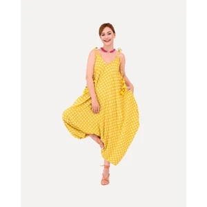 Bohem Stil Sarı Puantiyeli Patchwork Otantik Şalvar Tulum