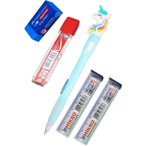 Işıklı Unicorn Uçlu Kalem Seti Mavi 0.7 mm 1 Paket Unicorn Başlıklı Versatil Kalem Süslü Silikonlu Hediyelik Kalem
