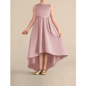 NSM Life Kız Çocuk Pudra Renk Asimetrik Etek Detaylı Sade Şık Saten Balo Doğum Günü Balo Mezuniyet Elbise