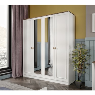 Venatto Smart XL 4 Kapılı Aynalı Dolap %100 MDF Beyaz - Meşe Fiyatı