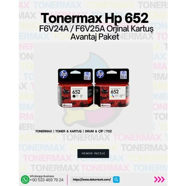 HP 652 F6V24A / F6V25A Orjinal Siyah ve Renkli Avantaj Paket Kartuş / HP Deskjet Ink Advantage