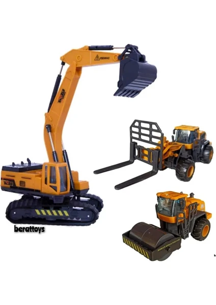 Berat Toys Berattoys Üçlü Iş Makinaları Kepçe&silindir&forklift Kırılmaz Iş Araçları Inşaat Set Ekskavatör