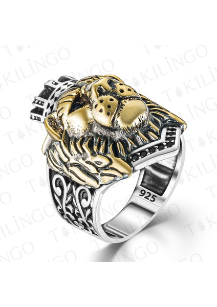 925 Ayar Gümüş 3D Aslan Taç Motifli Zirkon Taşlı Erkek Yüzük fiyatları