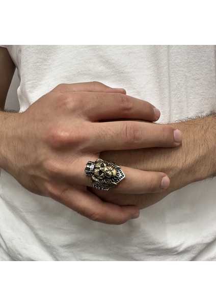 925 Ayar Gümüş 3D Aslan Taç Motifli Zirkon Taşlı Erkek Yüzük modelleri