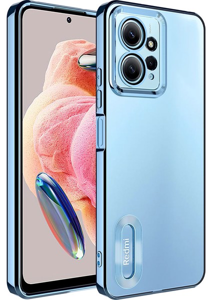 Xiaomi Redmi Note 12 4g Kılıf Logo Gösteren Kamera Korumalı Silikon Mavi
