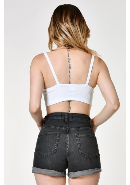 Likralı Kaşkorse Ince Askılı Kadın Crop Top - Beyaz Beyaz - M fırsatları