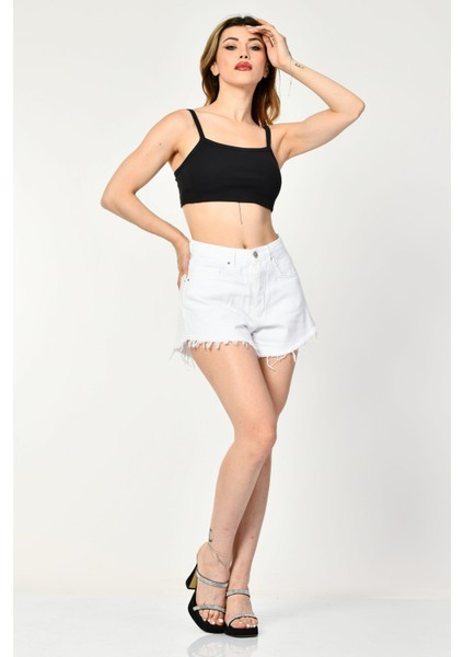 Likralı Kaşkorse Ince Askılı Kadın Crop Top - Siyah Siyah - L fiyatları