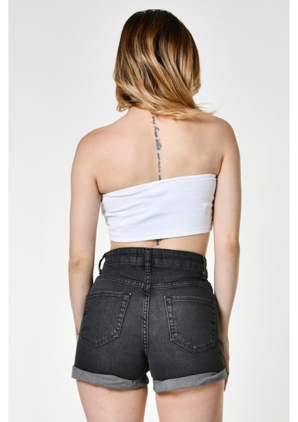 Likralı Kaşkorse Straplez Kadın Crop Top - Beyaz Beyaz - M fırsatları