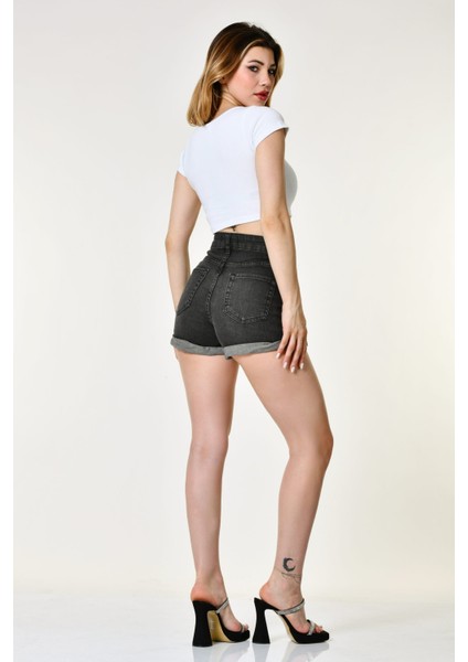 Likralı Kaşkorse Yuvarlak Yaka Kadın Crop Top - Beyaz Beyaz - L indirimleri