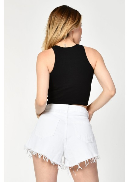 Likralı Kaşkorse Halter Yaka Kadın Bluz - Siyah Siyah - M fırsatları