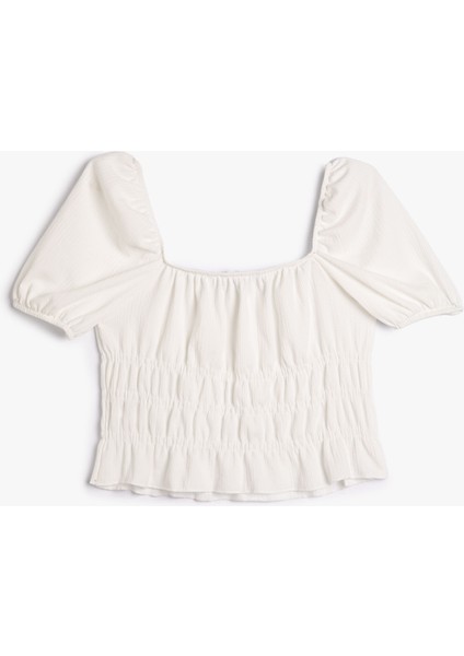 Balon Kollu Tişört Kare Yaka Fırfırlı Dokulu fiyatları