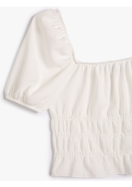 Balon Kollu Tişört Kare Yaka Fırfırlı Dokulu modelleri