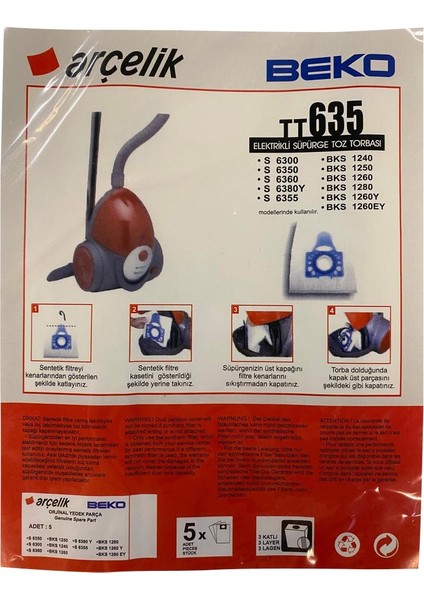 S 6255 B,s 6355 Yp Orjinal Elektrikli Süpürge Toz Torbası (5 Adet)