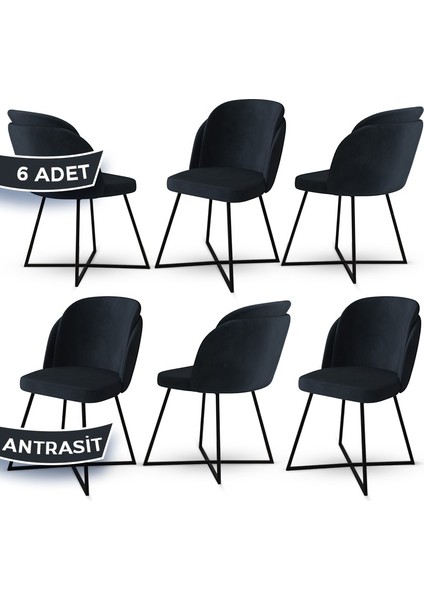 Concept Pape Serisi 6 Adet Babyface Kumaş Çift Papel Metal Siyah Ayaklı Mutfak Sandalyesi