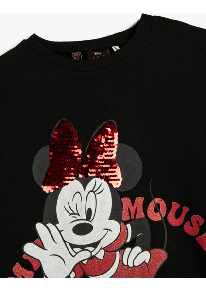 Minnie Mouse Sweat Elbise Lisanslı Uzun Balon Kollu Bisiklet Yaka