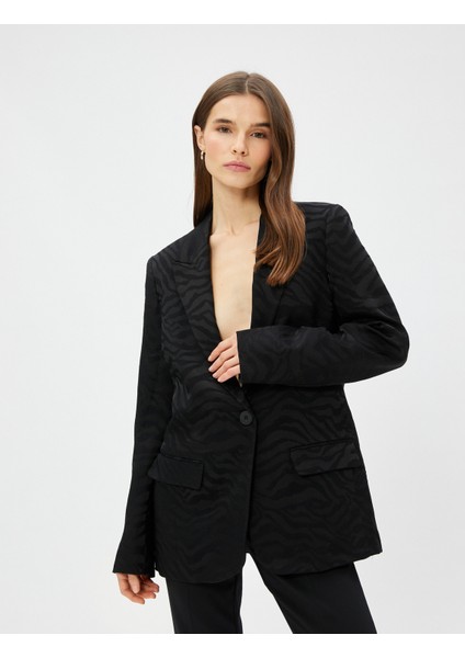 Zebra Desenli Oversize Blazer Ceket Tek Düğmeli