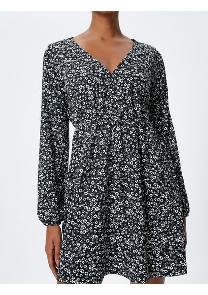 Çiçekli Mini Elbise Uzun Kollu V Yaka indirimleri