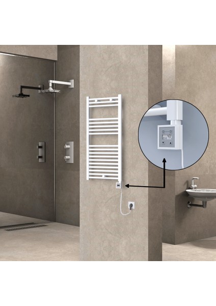 Haiti Elektrikli Havlupan Düz Beyaz Parlak (Ktx3 Termostat) Spiral Kablolu