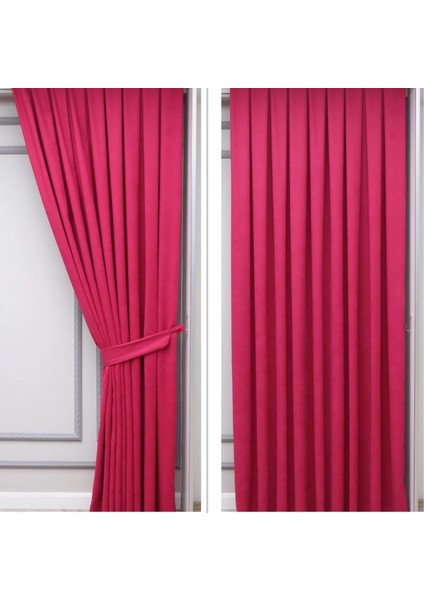 Petek Dokulu Kadife Dökümlü Fon Perde 1/3 Sık Pile Tek Kanat - Fuşya fiyatları