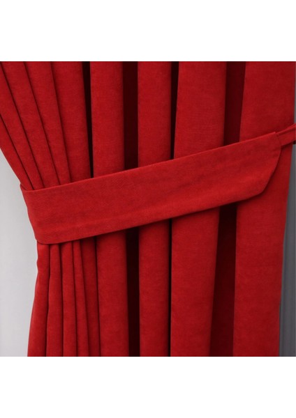 Petek Dokulu Kadife Dökümlü Fon Perde 1/3 Sık Pile Tek Kanat - Kırmızı modelleri