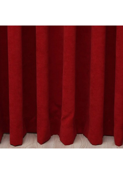 Petek Dokulu Kadife Dökümlü Fon Perde 1/3 Sık Pile Tek Kanat - Kırmızı indirimleri
