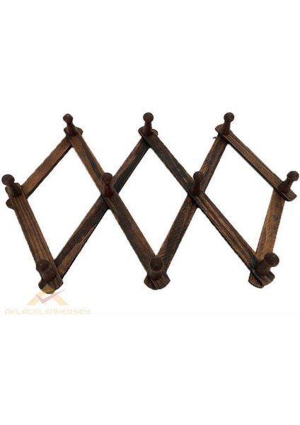 10 Kancalı Eskitme Ahşap Akordeon Askı Retro Kapı Arkası Askısı