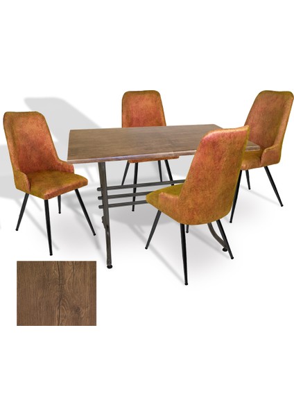 Japon Werzalit - Çırağan Mutfak Masa Takımı (80X120) - (Rustic Dark- Kiremit)