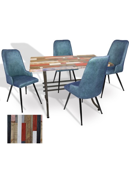 Japon Werzalit - Çırağan Mutfak Masa Takımı (80X120) - (Redwood - Mavi)