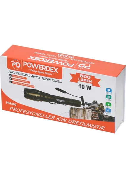 10W Şarjlı Profesyonel Avcı Tüfek Feneri PD-8200 Powerdex 10W Şarjlı Profesyonel Avcı Tüfek Feneri PD-8200