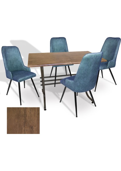Japon Werzalit - Çırağan Mutfak Masa Takımı (80X120) - (Rustic Dark - Mavi)