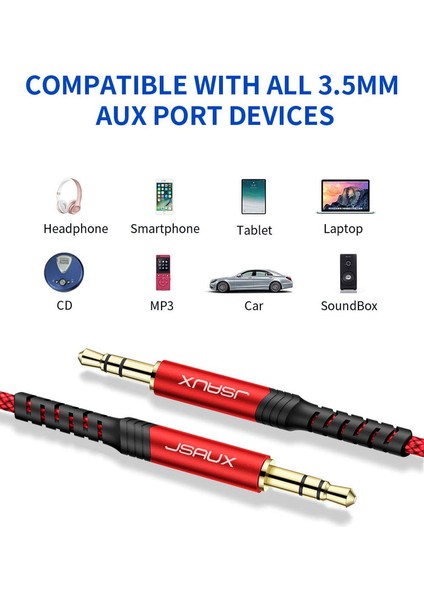 Profesyonel Hifi Stereo Ses Kablo 3,5 mm To 3.5mm Trs Uzatma Aux Kablosu 1 ADET 1,8metre CM0004 Kırmızı-Siyah modelleri