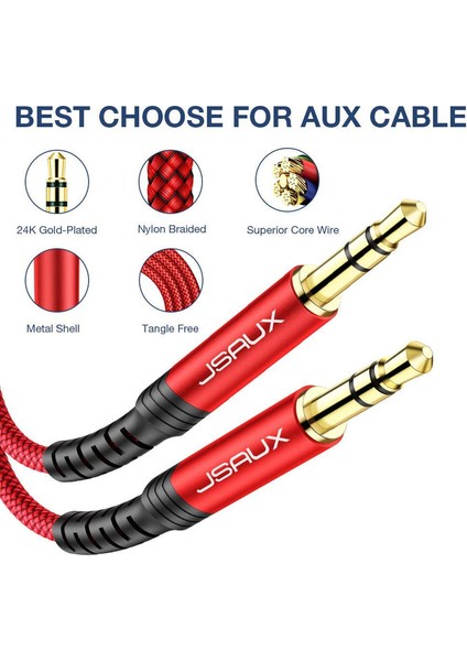 Profesyonel Hifi Stereo Ses Jack Kablo 3,5 mm To 3.5mm Trs Uzatma Aux Kablosu 1 ADET CM0004 Kırmızı