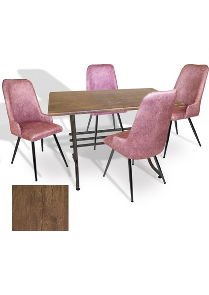 Japon Werzalit - Çırağan Mutfak Masa Takımı (70X120) - (Rustic Dark - Pembe)