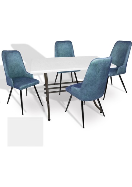 Japon Werzalit - Çırağan Mutfak Masa Takımı (80X120) - (Beyaz - Mavi)