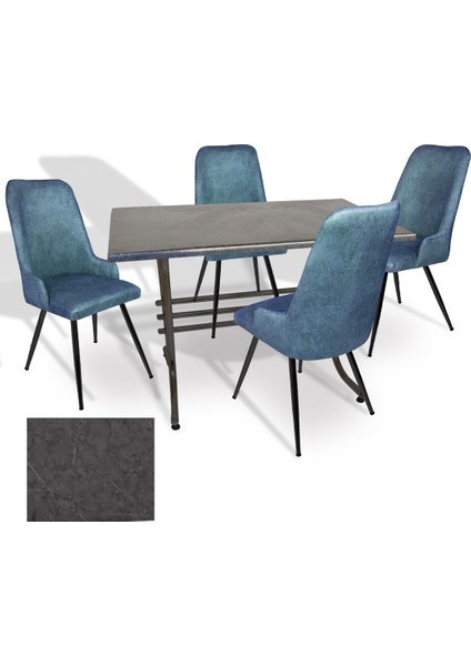 Japon Werzalit - Çırağan Mutfak Masa Takımı (70X120) - (Grey Marble - Mavi)