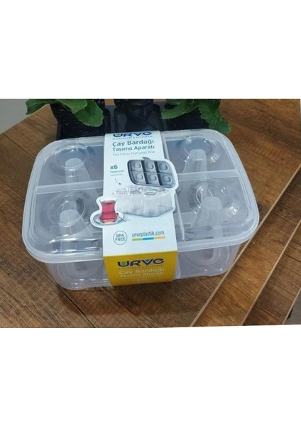 Piknik Çay Bardağı Taşıma Aparatı Kutusu 6 Bardak Kapasiteli Plastik