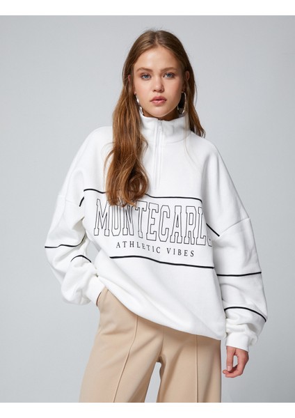 Yarım Fermuarlı Sweatshirt Oversize Baskılı Dik Yaka fiyatları