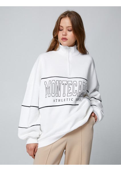 Yarım Fermuarlı Sweatshirt Oversize Baskılı Dik Yaka modelleri