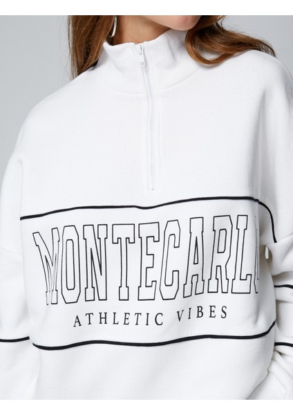 Yarım Fermuarlı Sweatshirt Oversize Baskılı Dik Yaka indirimleri