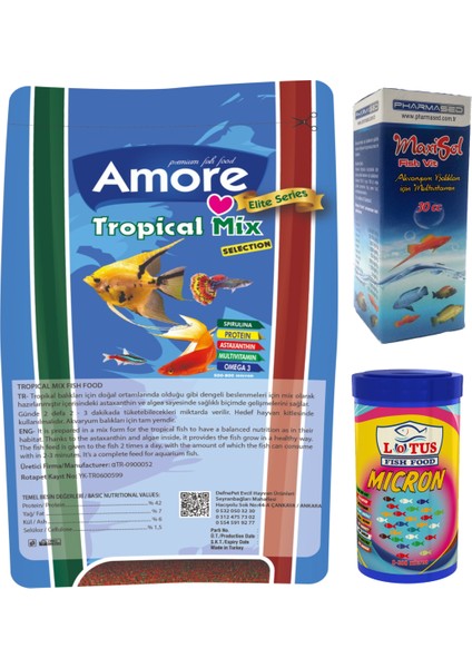 Tropical Mix Selection 460GR Lepistes Canlı Doğuran Tropikal Balık Yemi, Yavru Büyütme 100ML, Tantivit indirimleri