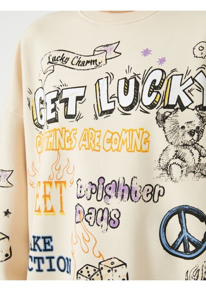 Oversize Sweatshirt Grafiti Baskılı Bisiklet Yaka Uzun Kollu indirimleri
