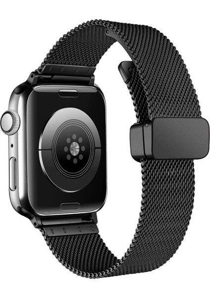 Apple Watch 7 45MM Metal Kordon Ince Örgü Otomatik Mekanizma Klips Akıllı Saat Kordon